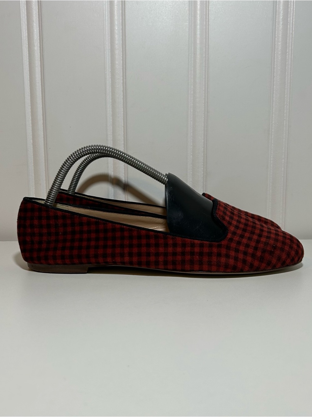 J.crew Sophie checkered Red and Black plaid Slip-On Loafers